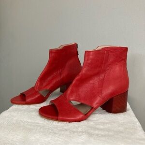 Florence Italy red shoes peep toe chunky heel lamb mutton leather size 37, 7